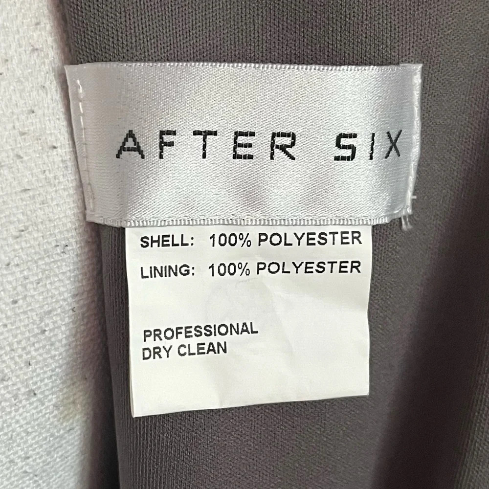 AFTER SIX • NWT FLUTTER SLEEVE FAUX WRAP CHIFFON DRESS IN CAVIAR GRAY - Picture 8 of 9